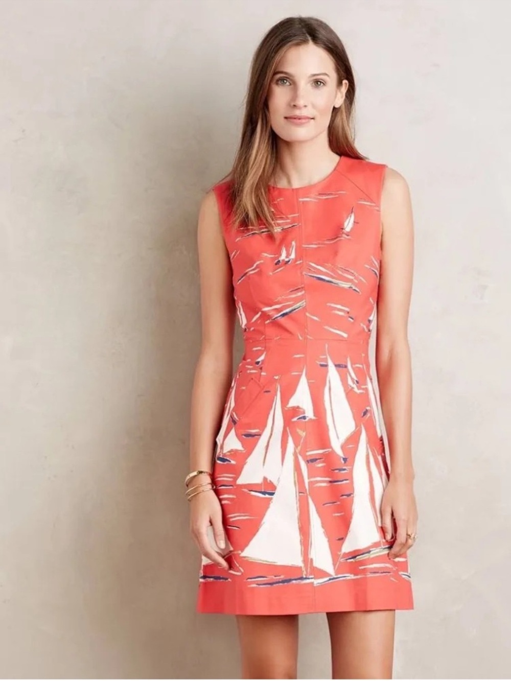 Maeve Berru poplin red shift dress sailboat red